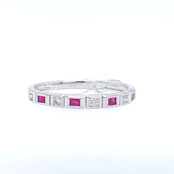14 kt White Gold Ruby and Diamond Stackable Ring 