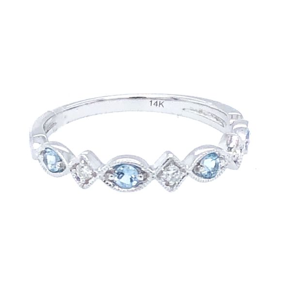 14 kt White Gold Aquamarine and Diamond Stackable Band