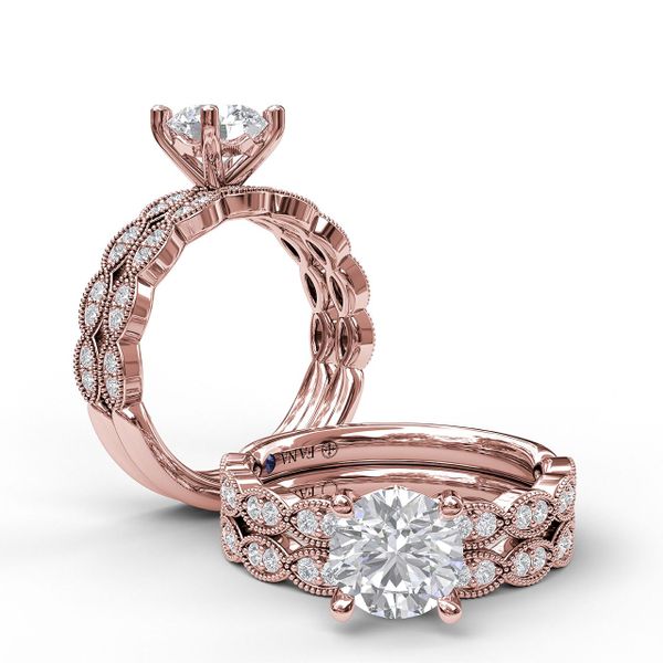 Rose Gold  Classic Diamond Engagement Ring with Detailed Milgrain Band