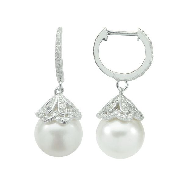 sterling silver 11-12MM Fresh Water Pearl and  white topaz earrings . For further description of this product, inquire on thi