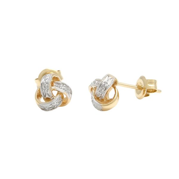 14 kt Yellow Gold Diamond Knot Earrings with slip on 14 kt yellow gold back. This earrings feature 0.02 total diamond carat w