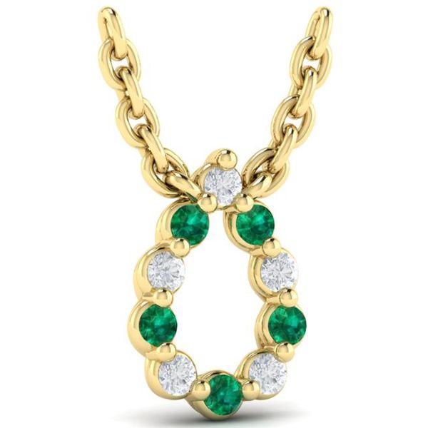 This is on her wishlist!!  This 14 kt yellow gold pear-shaped  pendant is accented with 5 round emeralds and 5 round diamonds
