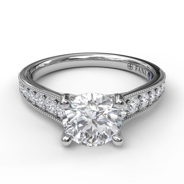  White Gold  Classic Diamond Engagement Ring with Detailed Milgrain Band