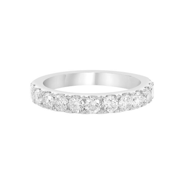 14K White gold diamond anniversary band with 1.25ct total diamond weight.  This ring features 13 round vs2-si1 f-g color diam