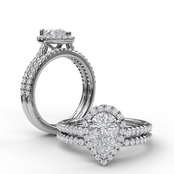 White Gold Pear Shaped Engagement Ring with Matching Band Available