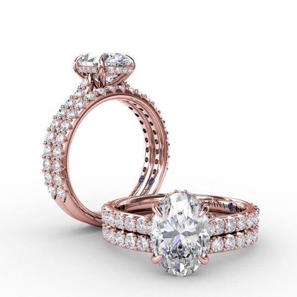 Rose Gold Classic Oval Diamond Engagement Ring With Hidden Pavé Halo