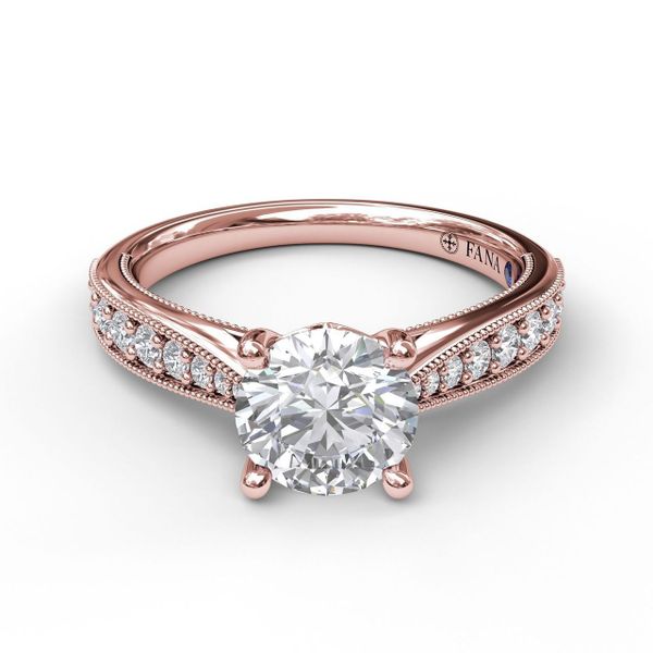 Rose  Gold Classic Diamond Engagement Ring with Detailed Milgrain Band