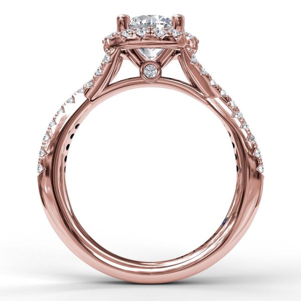 14 kt Rose Gold Round Halo Twist Band Engagement Ring 