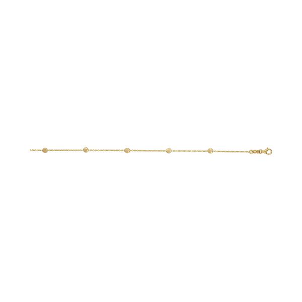 14k yellow gold disc station bracelet is 7.5 inches in length. For further details on this product, inquire on this website o