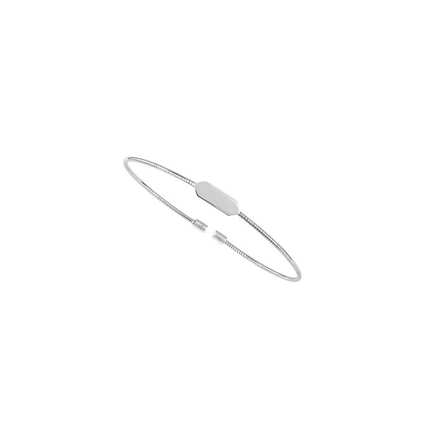 Sterling silver cuff bracelet with parallelogram in center. This is an open bangle designed to fit a small to medium wrist si