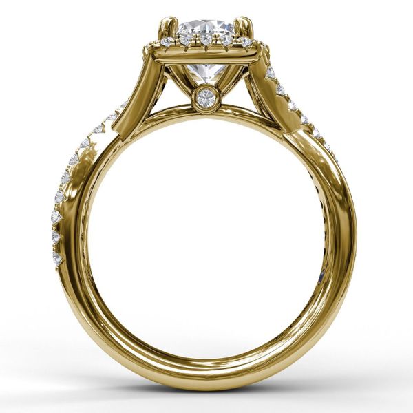 14 kt Yellow Gold Halo Twist Band Engagement Ring 