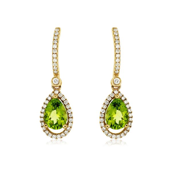 Look no further for dazzling peridot earrings! Peridot is the birthstone for August. These lovely 14 kt yellow gold dangle ea