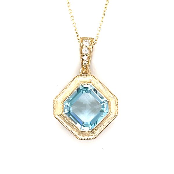 14 kt Yellow Gold Blue Topaz and Diamond Necklace  Parris Jewelers Hattiesburg, MS