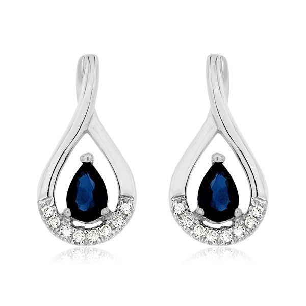14 kt White Gold Sapphire and Diamond  Dangle Earrings Parris Jewelers Hattiesburg, MS