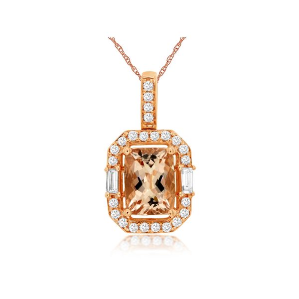 LOVE this necklace. It is a great one to add to your collection. 14 kt rose gold featuring a 1.40 carat emerald-shaped morgan