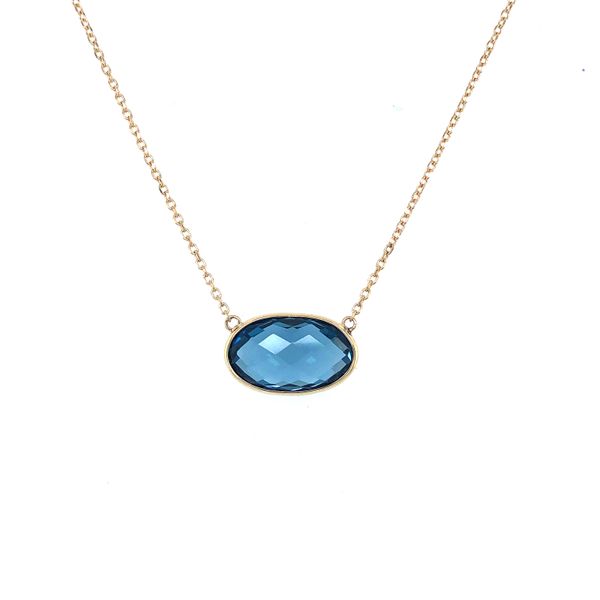 14 kt Yellow Gold Oval East-West Set London Blue Topaz Necklace 