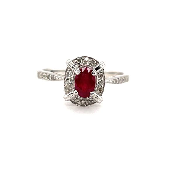 10K White Gold Ruby And Diamond Ring