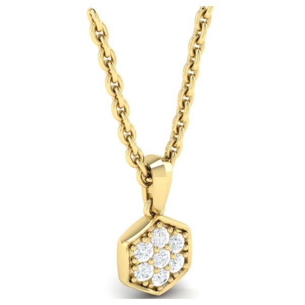 LOVE this hexagon -shaped diamond necklace!!  The beautiful 14 kt yellow gold hexagon pendant is accented with 7 round diamon