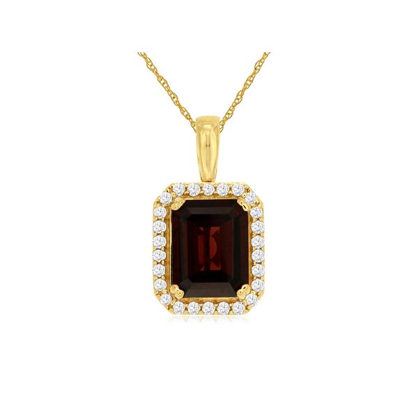 This one is for the January ladies!!  The 2.50 carat emerald-shaped garnet is positioned vertically with a beautiful halo of 