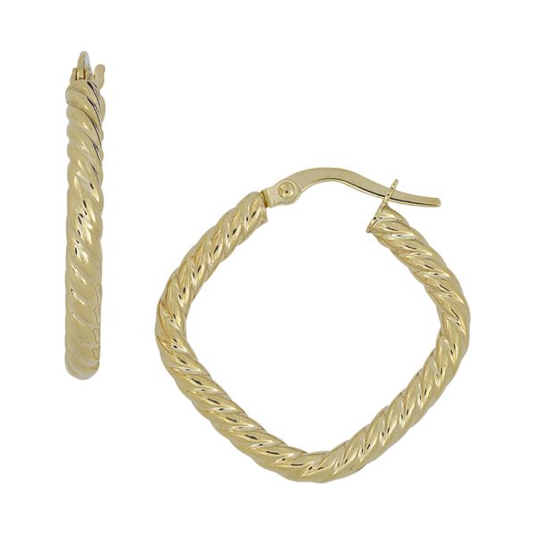 14K yellow gold 2.5mm Ribbed Square Hoop Earrings. For further product information, inquire at this website or text 601-264-1