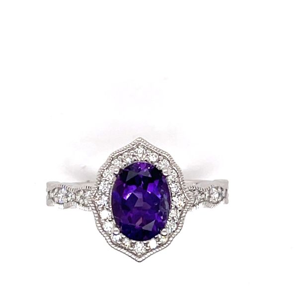 14 kt White Gold Amethyst and Diamond Ring