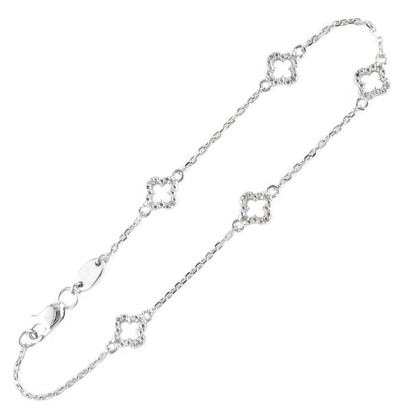 Sterling Silver Clover Single Micro Pave Diamond Bracelet featuring 0.06 total diamond weight on the clover charms. This brac