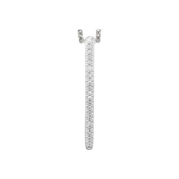 BEST SELLER!! Modern in style and exquisite in elegant taste, this brightly polished white gold anniversary linear pendant fe