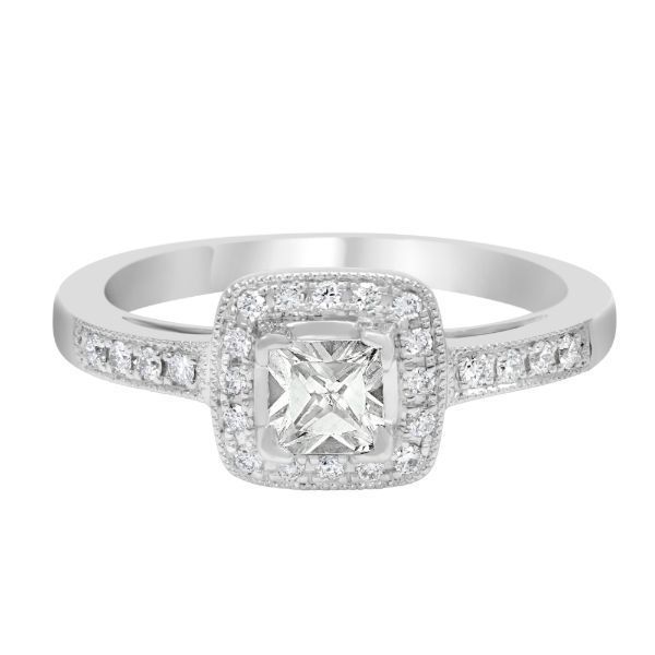 14 kt White Gold Cushion Cut Diamond Engagement Ring with Halo 