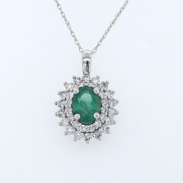 10 kt White Gold Emerald and Diamond Necklace 