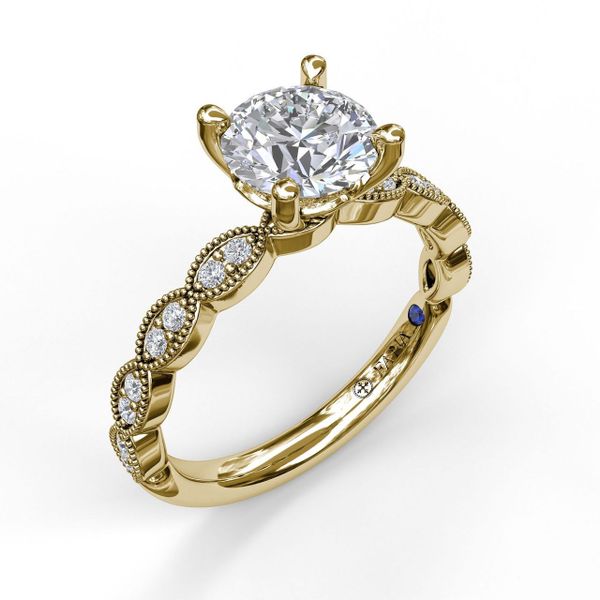 Yellow Gold  Classic Diamond Engagement Ring with Detailed Milgrain Band