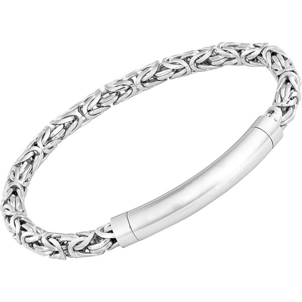 Sterling silver 5.2mm byzantine with large magnetic clasp. This bracelet is 8.5 inches in length. For further details on this