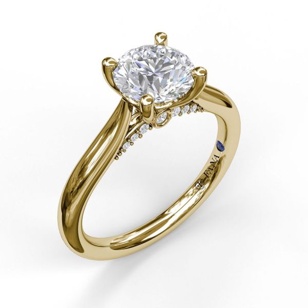 Yellow Gold Round Cut Solitaire With Decorated Bridge