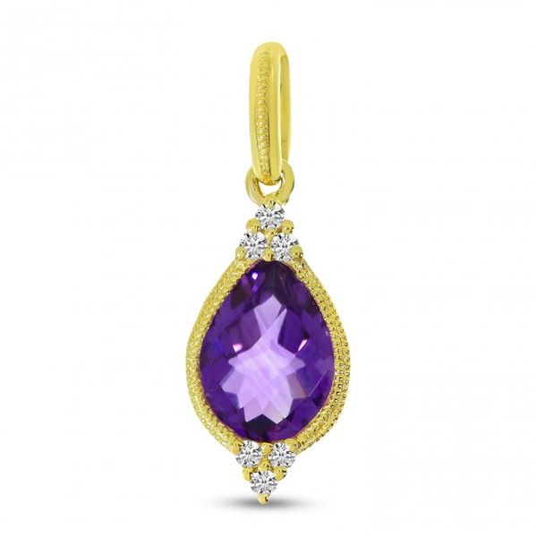 This amethyst birthstone necklace is magnificent. The 14K Yellow Gold Pear Amethyst and Diamond Pendant is on a lovely 18