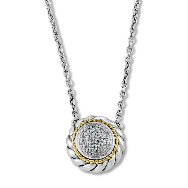 This lovely necklace is on trend and on her wishlist!!  Sterling silver and 18 kt yellow gold rope bordered pendant sets the 