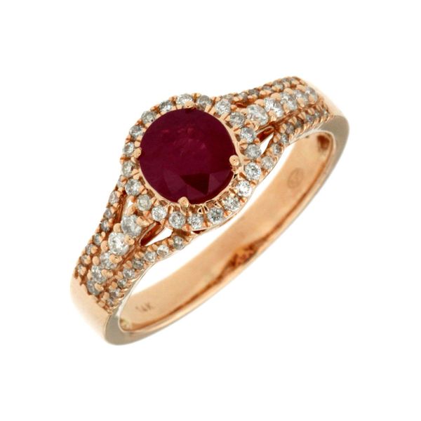 14 kt Rose Gold Ruby and Diamond  Ring