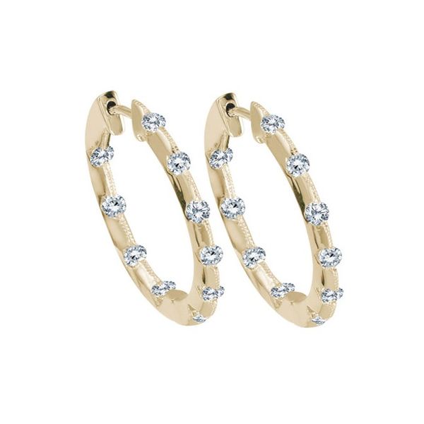 Set in 14K Yellow Gold with 1 Carat total full cut diamond weight these Inside Outside Diamond Hoop Earrings are STUNNING.  T