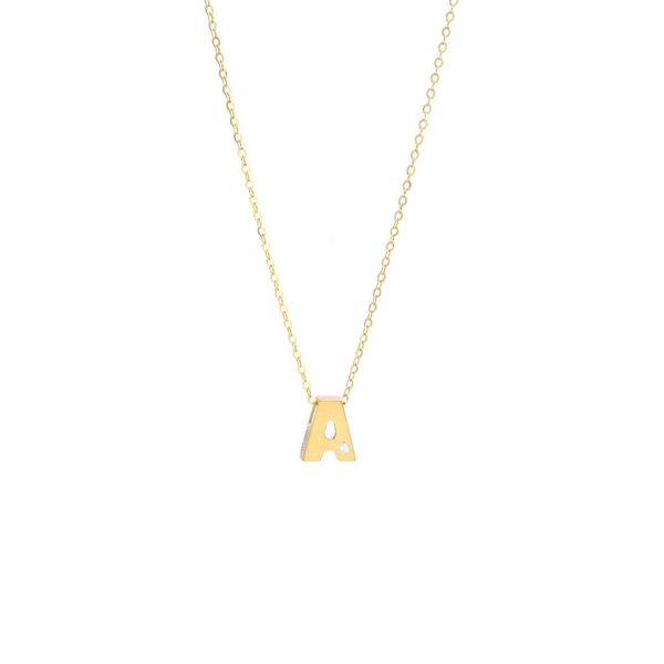 14 kt Yellow Gold A Initial Pendant with Diamond Accent 