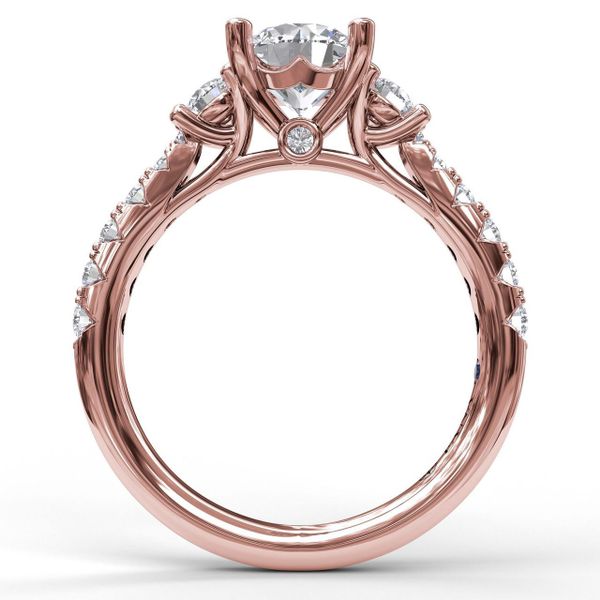 Rose Gold Three Stone With Pave Engagement Ring