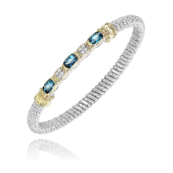Sterling Silver and 14 kt Yellow Gold Bracelet with London Blue Topaz and Diamonds by Vahan