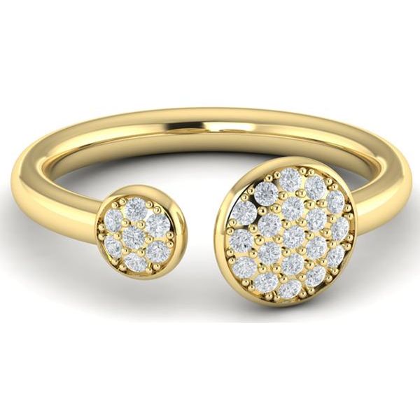 This is for the girl with great fashion taste!!  This 14 kt yellow gold open cuff ring features 2 circles, one slightly large