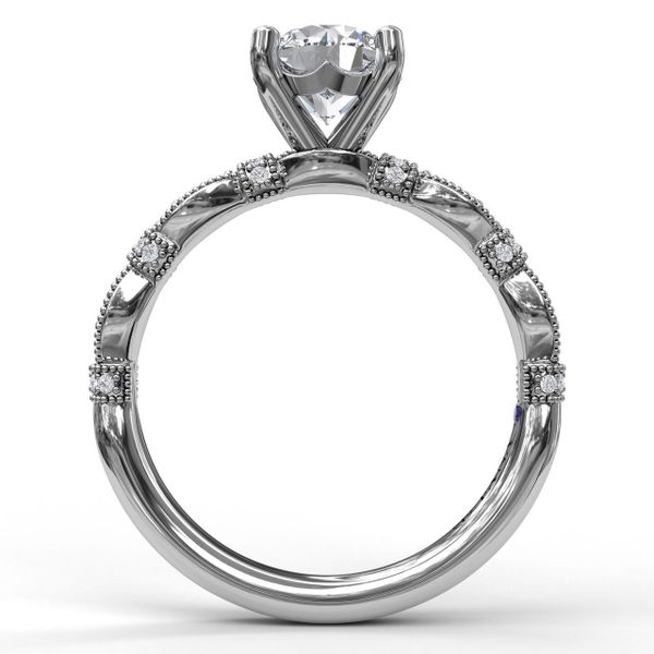 White Gold   Classic Diamond Engagement Ring with Detailed Milgrain Band