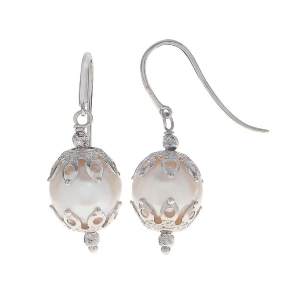 Sterling silver rhodium plated 10.3-11.3MM freshwater pearls  brilliance bead hook earrings. For further description of this 
