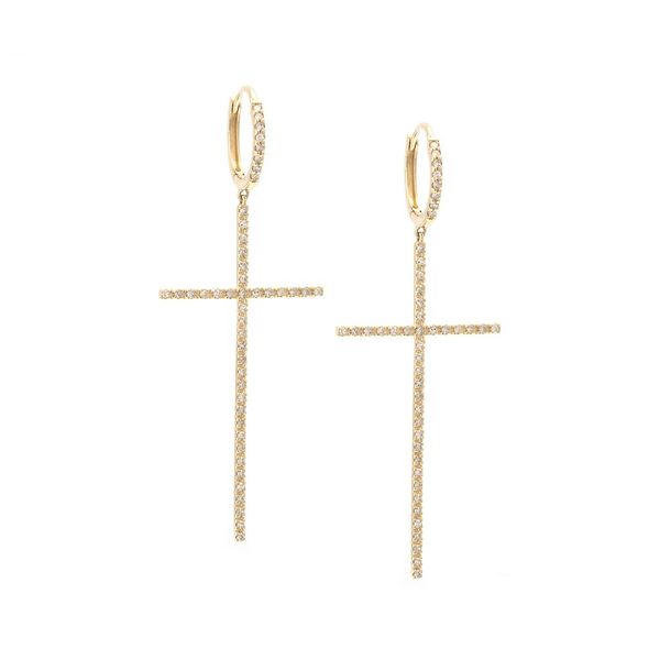 14 kt Yellow Gold .37 total diamond weight dangle cross earrings. These earrings are 52 mm in length. For further product det