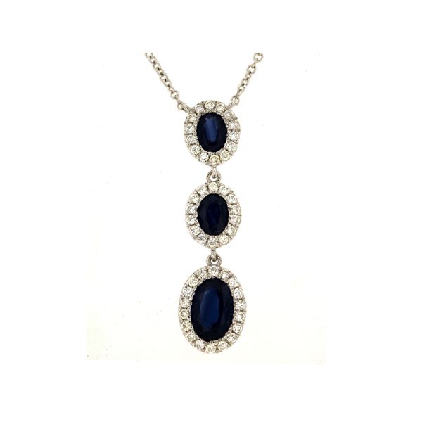 14 kt White Gold Triple Sapphire and Diamond Dangle Necklace