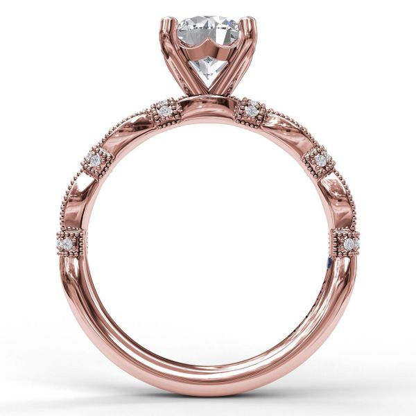 Rose Gold   Classic Diamond Engagement Ring with Detailed Milgrain Band