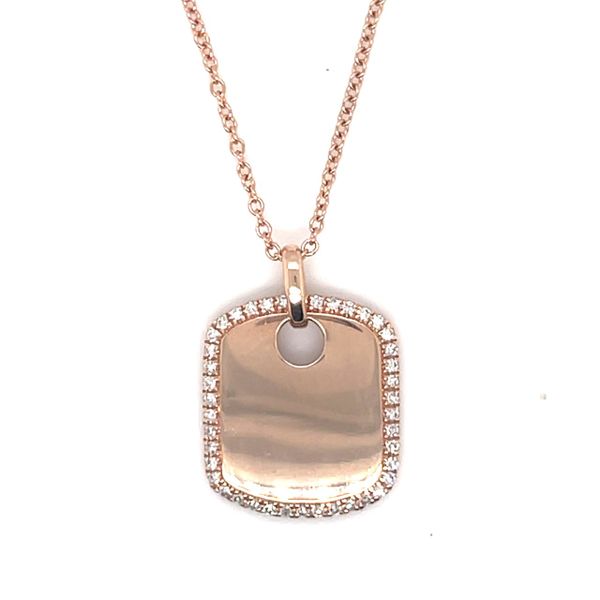 14 kt Rose Gold Engravable Dog Tag with Diamonds 
