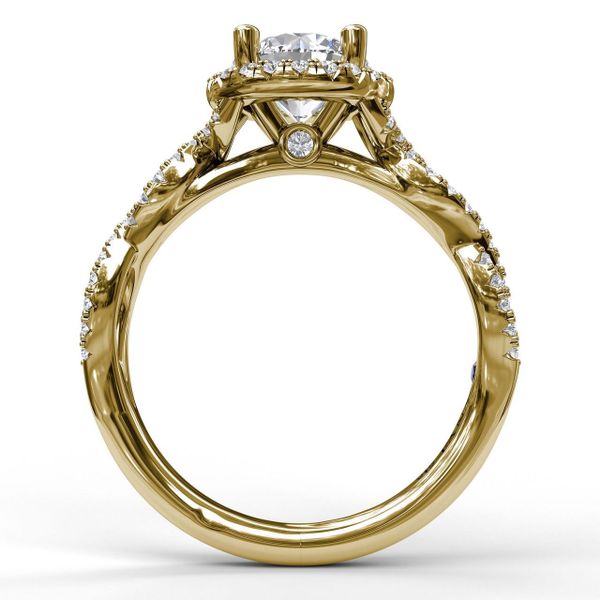 Yellow Gold Round Halo Twist Engagement Ring