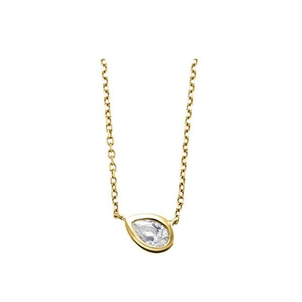 14KT Yellow Gold & Pear-Shaped Diamond Bezel Set Pendant on a 14 kt Yellow Gold 18 inch Chain.   The diamond weight is .25 ca