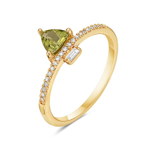 We are in LOVE with this August birthstone ring!!   This .38 carat pear-shaped peridot is surrounded by 0.09 carats of diamon