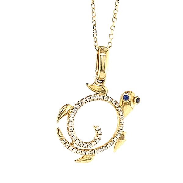 Now, if this isn't the cutest necklace ever!!  It looks like this turtle is SMILING!!This  14kt yellow gold pendant has 0.09 